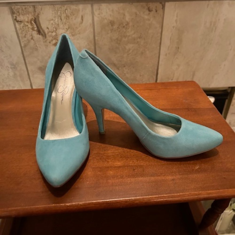 New, never worn!  Jessica Simpson Light Blue Suede pumps Size 7.5